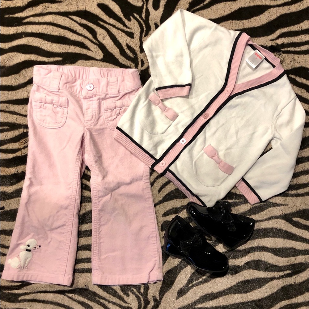 Pink poodle velvet matching pants & Cardigan Set